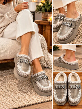 Mou Bounce Clog Metal Logo Gray Slippers